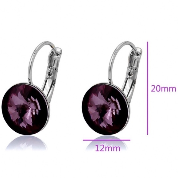 Deep Plum Austrian Crystal Lever Back Earrings - Picture 8 of 8